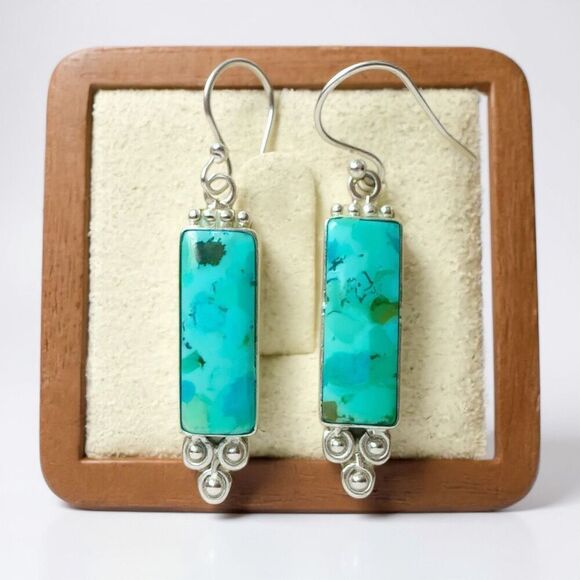 Southwestern Turquoise Bar Earrings – Sterling Silver Elegance with Desert Soul - Picture 1 of 6